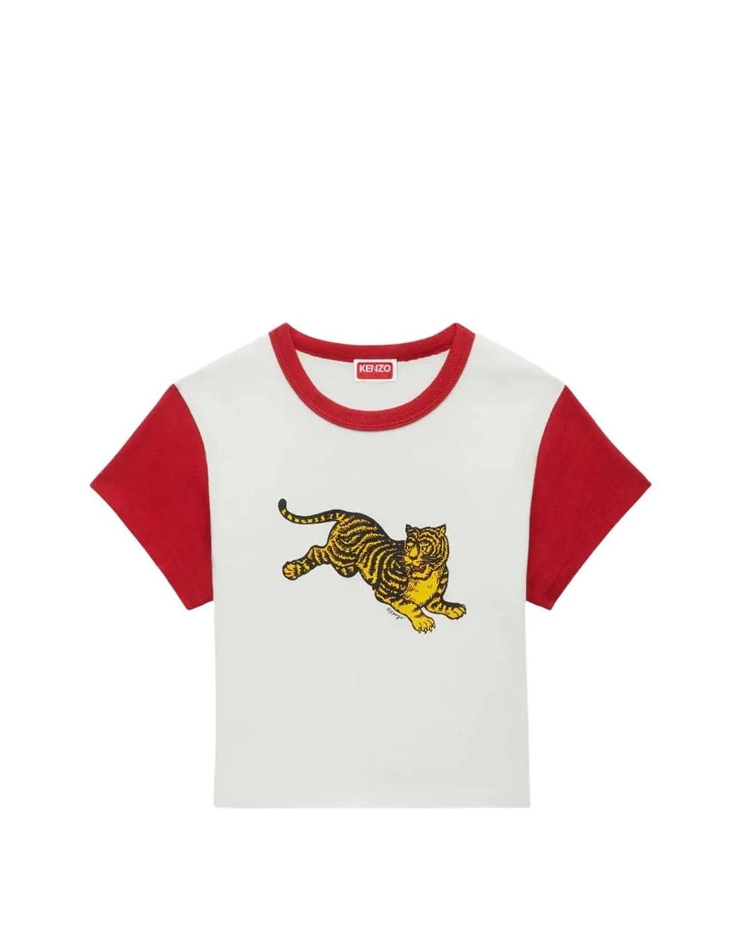 KENZO Red T-Shirt Crop Jumping Tiger En Coton