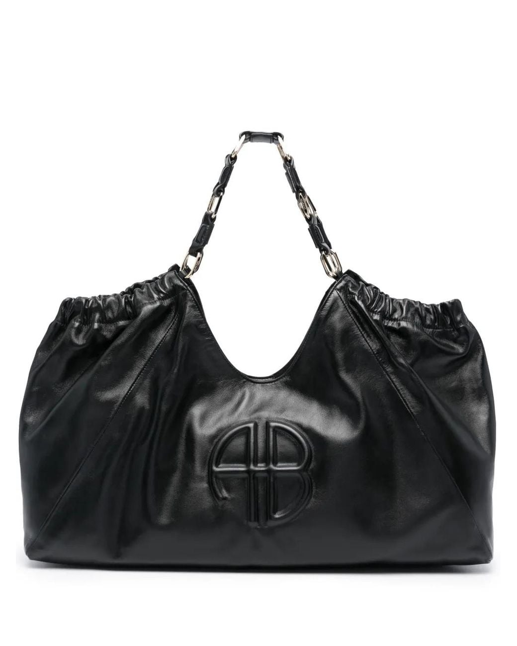 Anine Bing Black Kate Logo-Embossed Leather Tote Bag