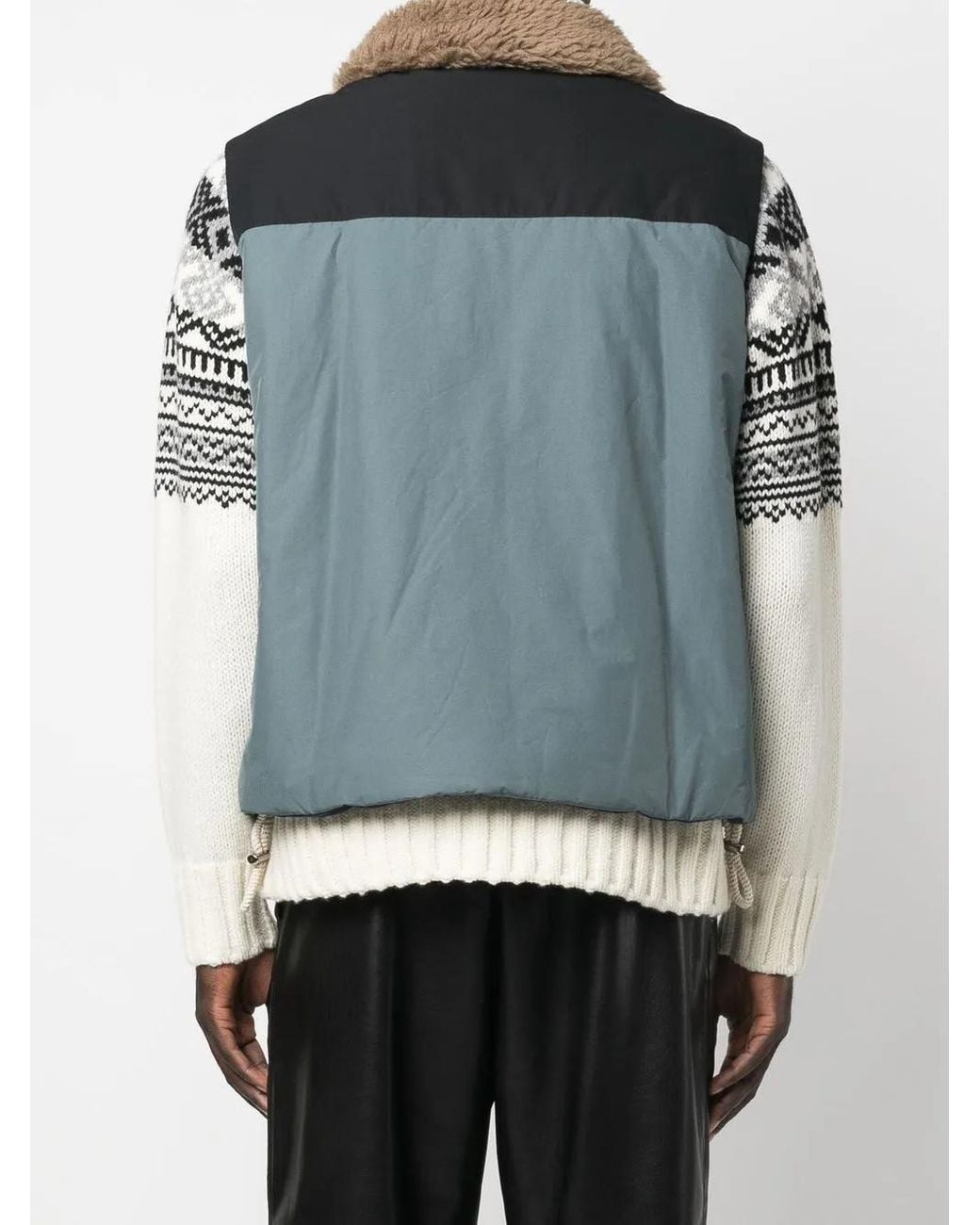 Sacai Blue Padded Shearling-Collar Jacket for men