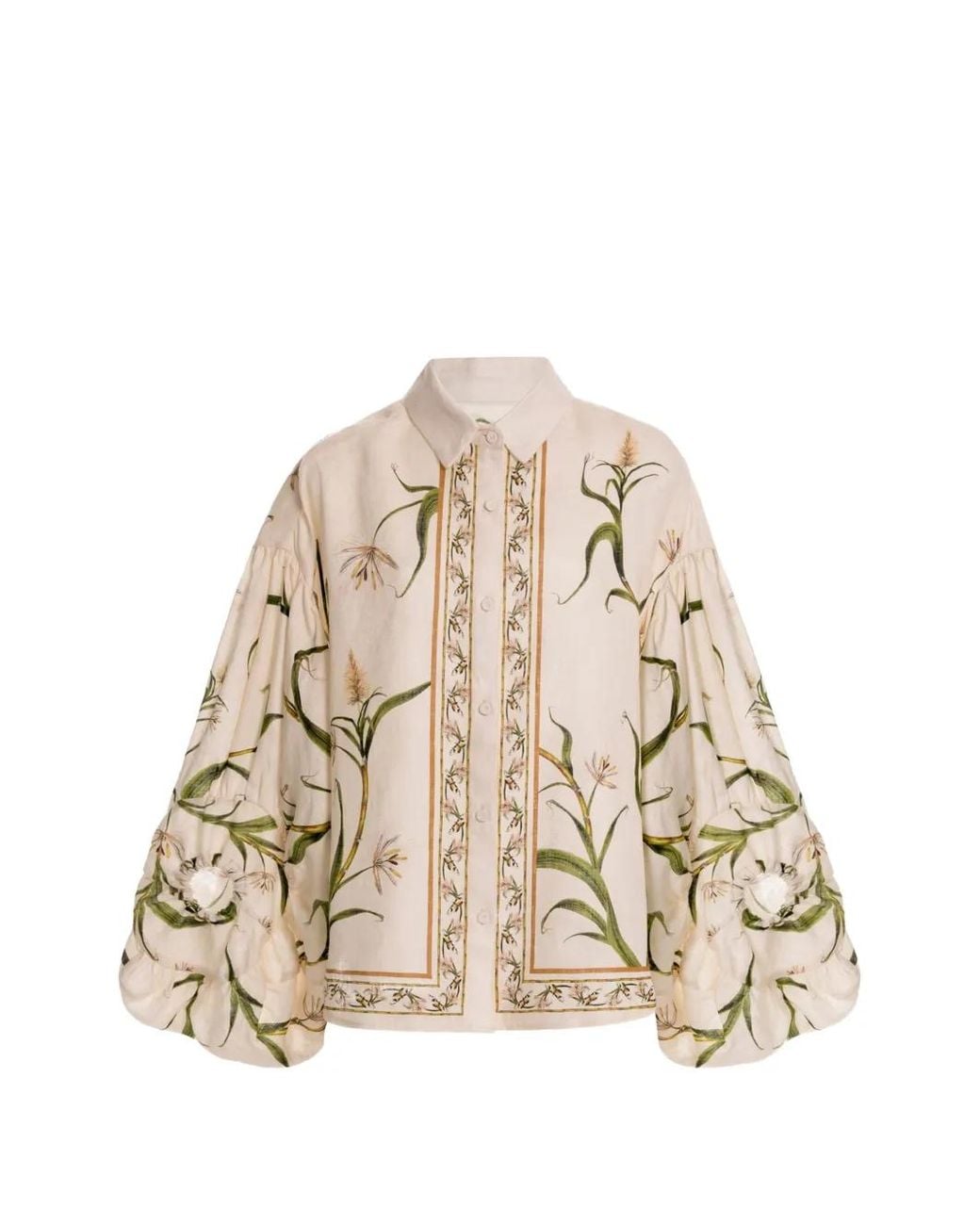 Agua Bendita Natural Agar Azucar Floral-Print Puff-Sleeve Shirt