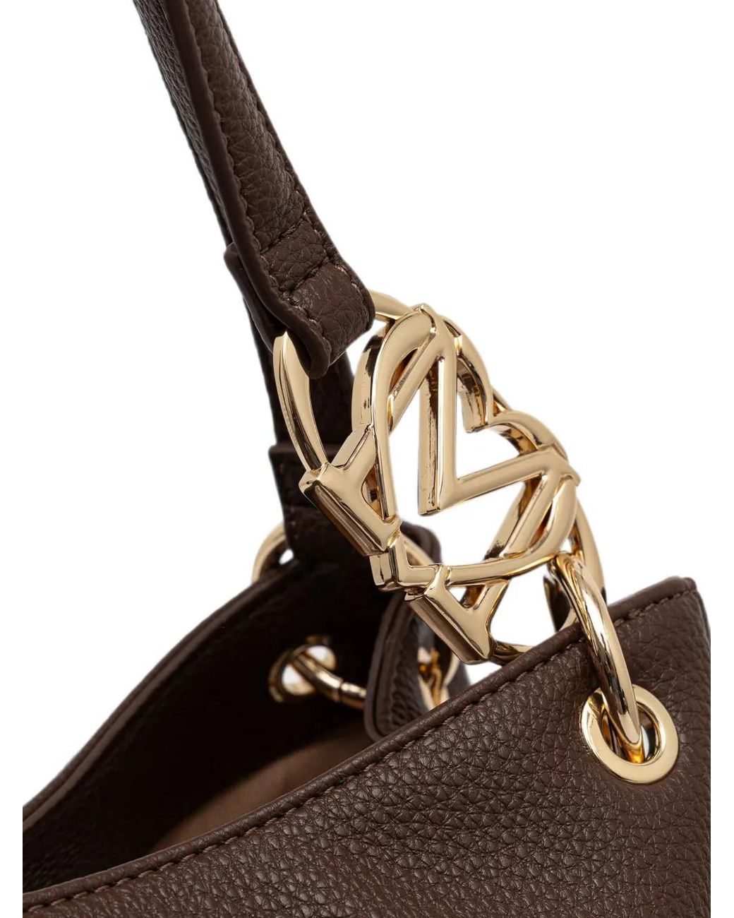 Love Moschino Brown Logo-Plaque Pebbled-Texture Tote Bag