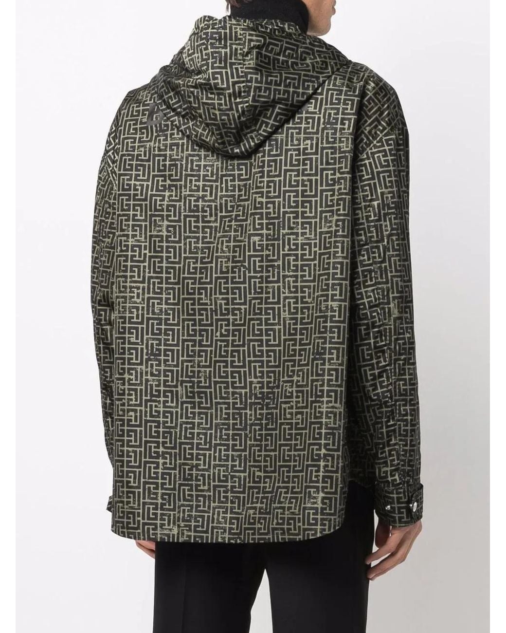 Balmain Green Repeat-Logo Parka for men