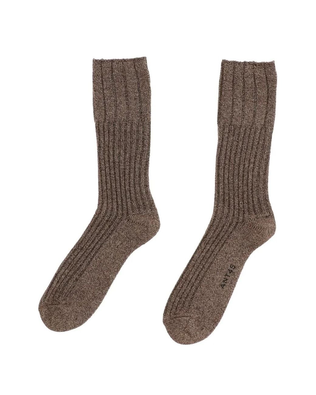 ANT45 Brown Barcellona Ribbed-Knit Metallic-Thread Socks