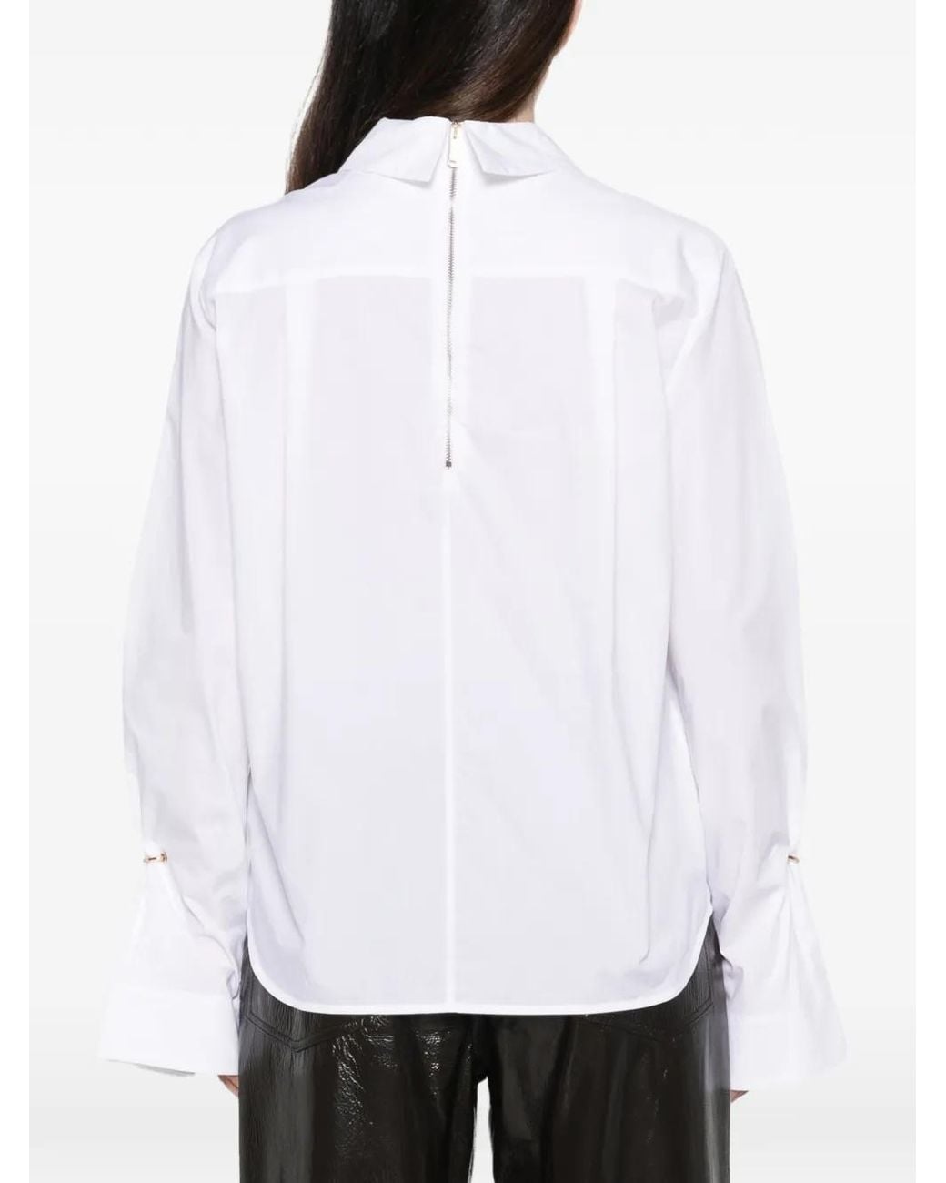 Erika Cavallini Semi Couture White Ring-Detail Flared-Sleeve Shirt