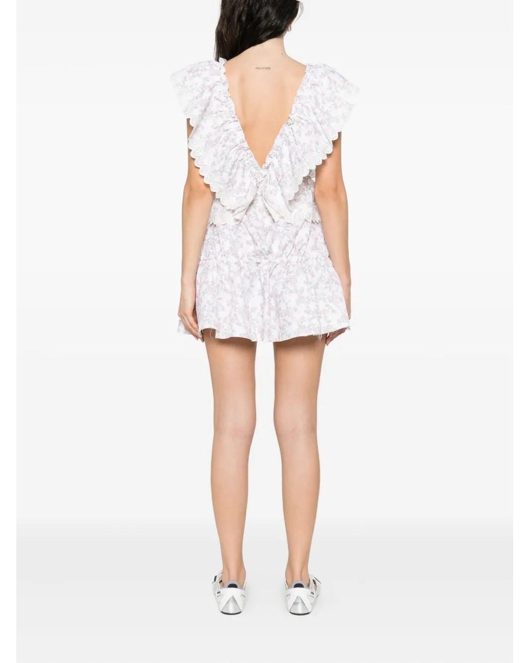 Coperni White Floral-Print Ruffled Dress