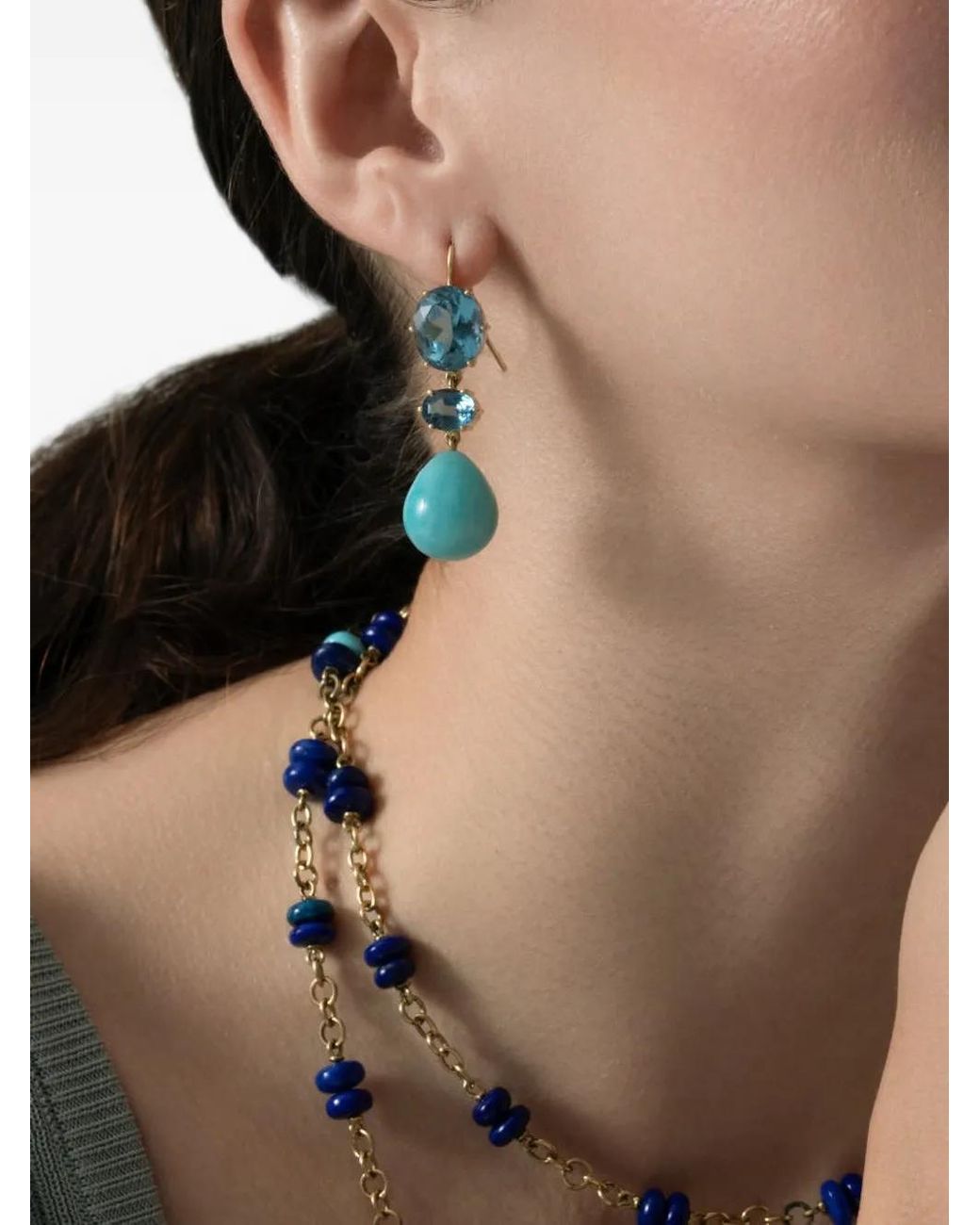 Sylva & Cie Blue Topaz Amazonite Drop Earrings