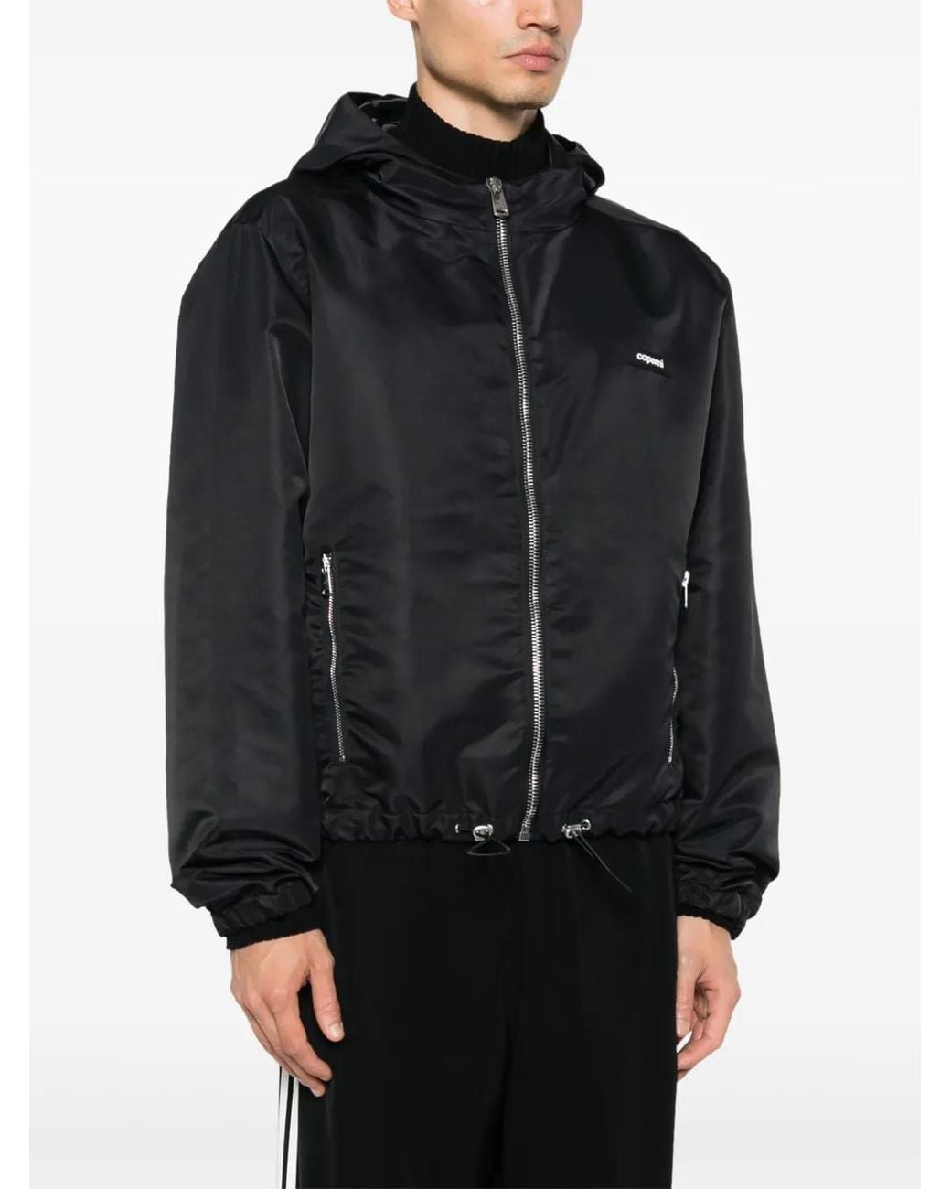 Coperni Black Satin-Finish Hooded Jacket