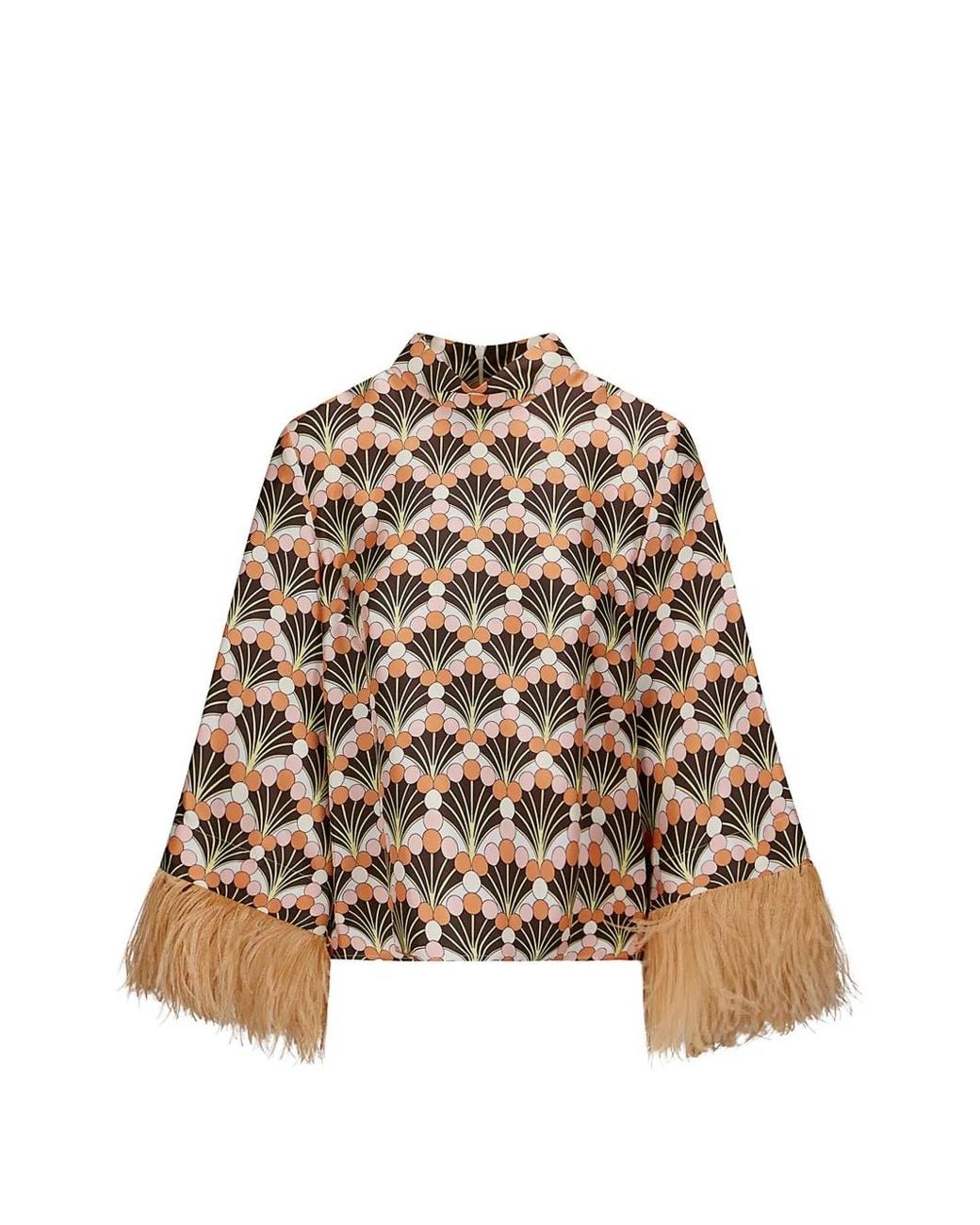LaDoubleJ Brown Make An Exit Feather-Trim Blouse
