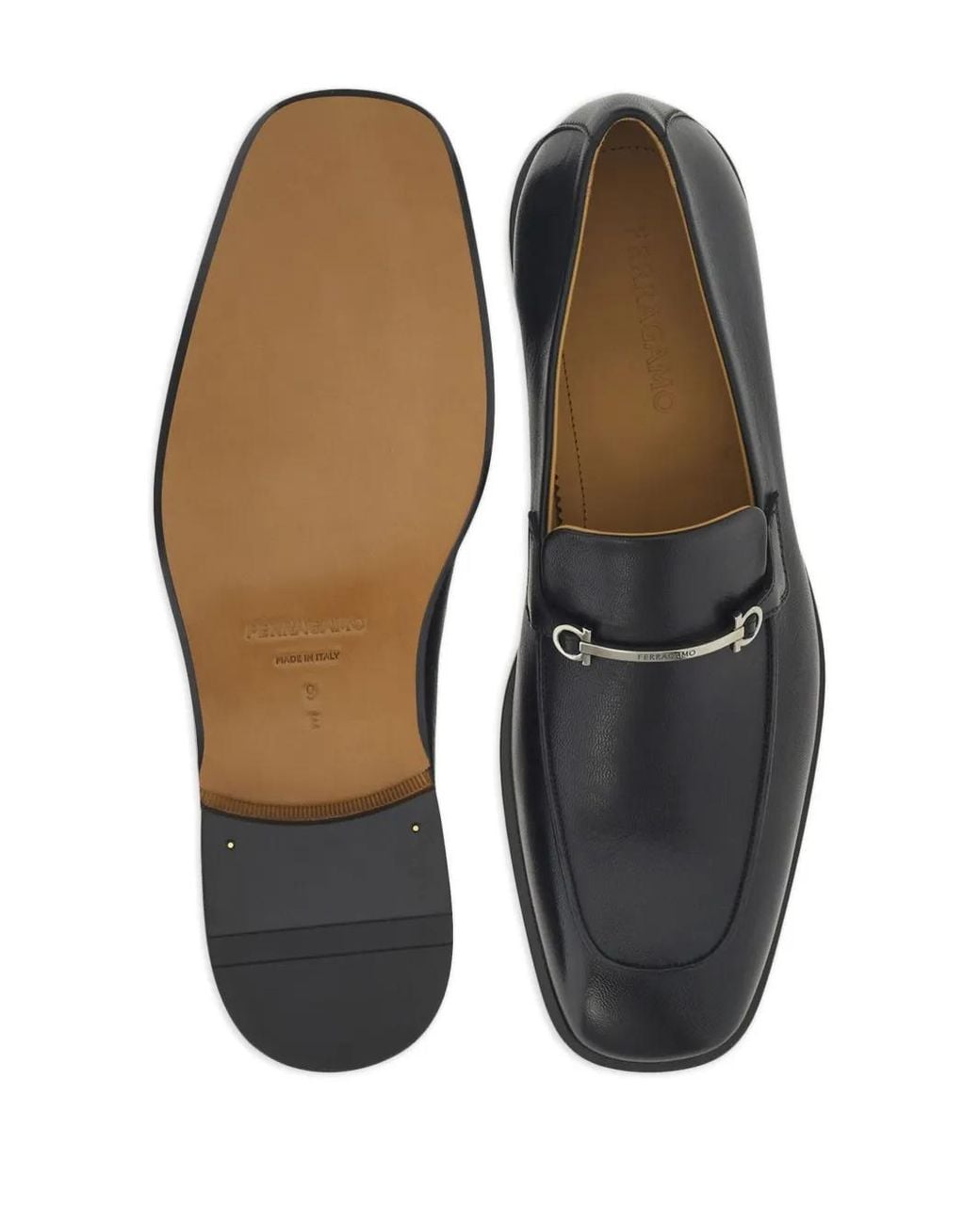 Ferragamo Black Ferragamo Gancini-Plaque Leather Loafers for men
