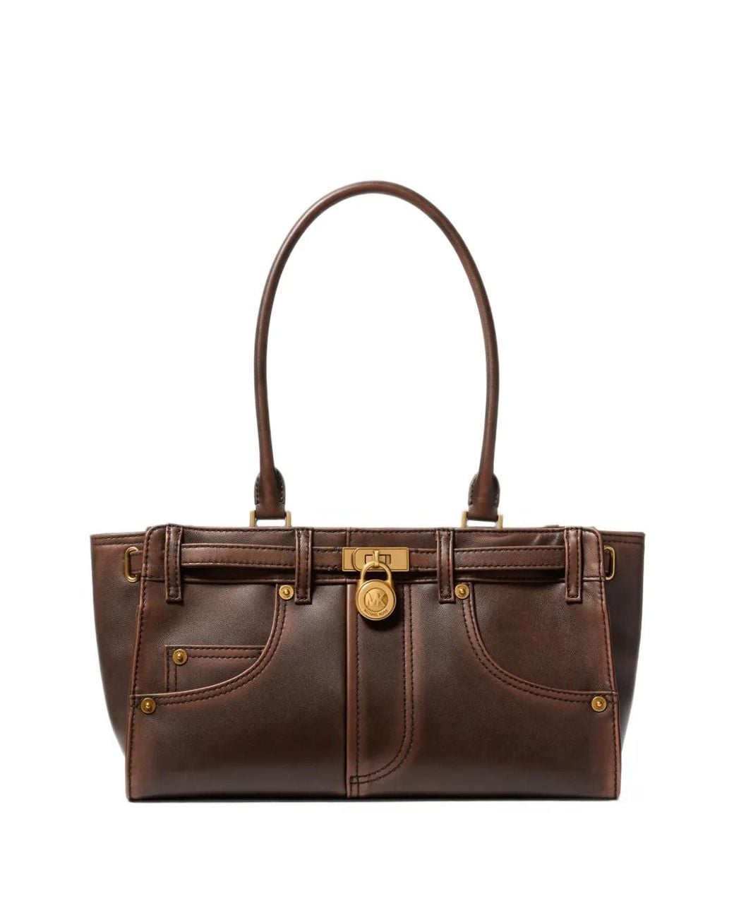 Michael Kors Brown Hamilton Moderne Small Burnished-Leather Satchel Bag