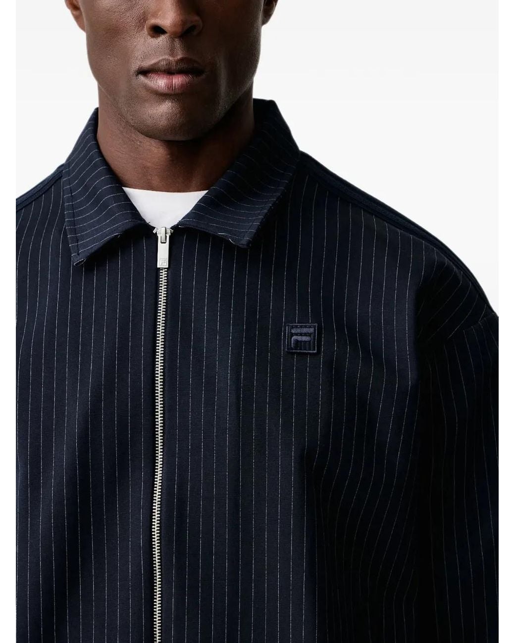 Fila Blue Padola Pinstripe Logo-Patch Jacket for men