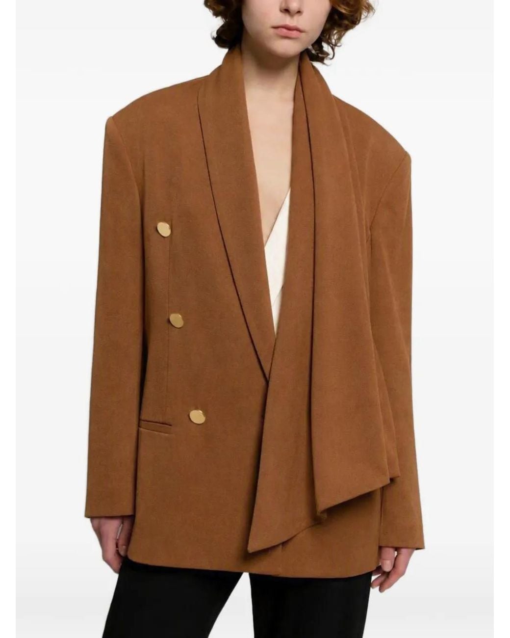 Alberta Ferretti Brown Scarf-Detail Double-Breasted Blazer