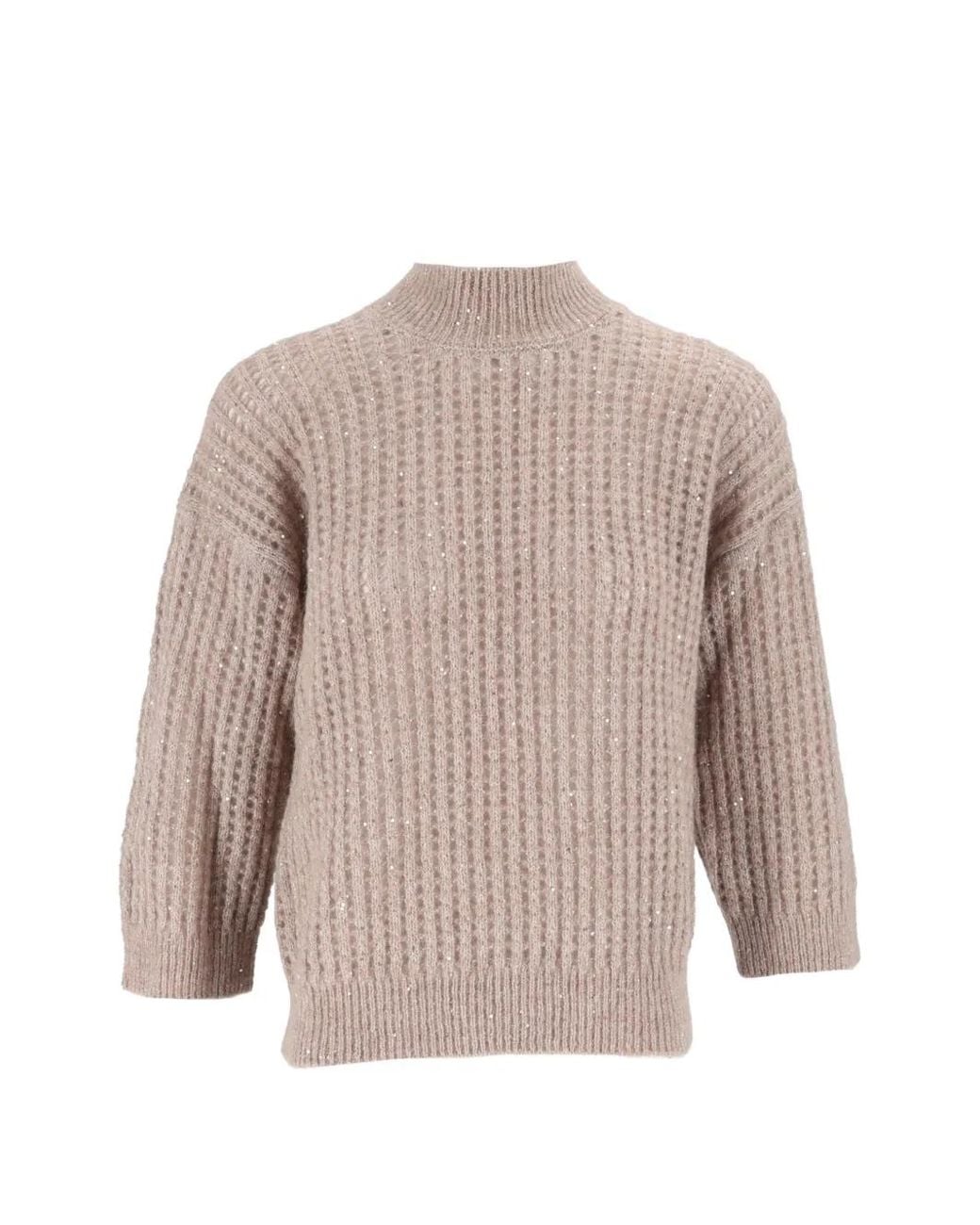 Peserico Natural Sequin-Embellished Chunky-Knit Sweater