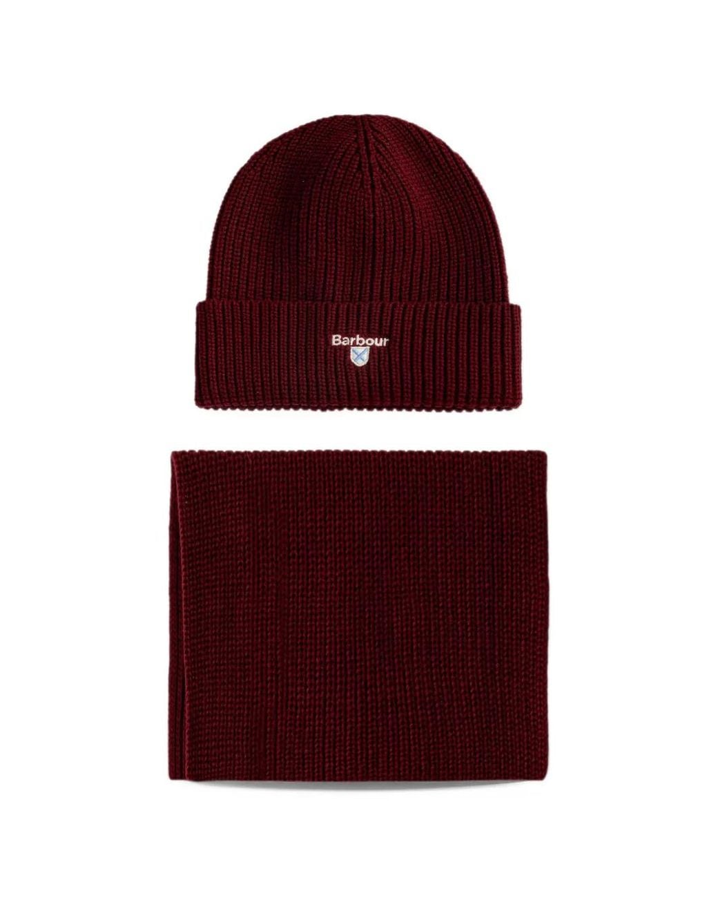 Barbour Red Cascade Beanie And Scarf Gift Set for men