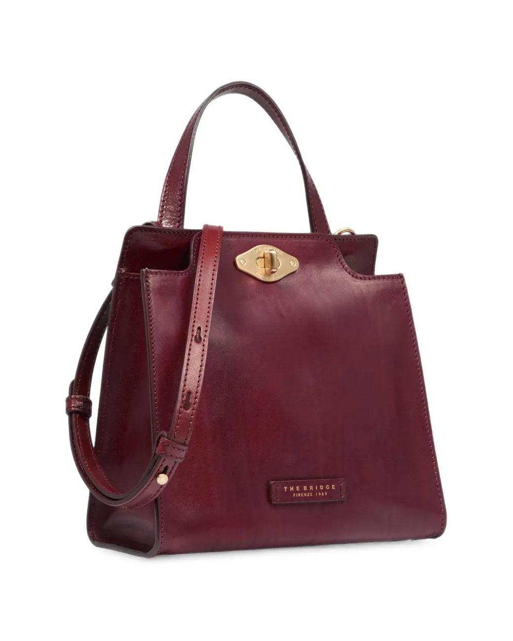 The Bridge Purple Story Donna Leather Twist-Lock Tote Bag