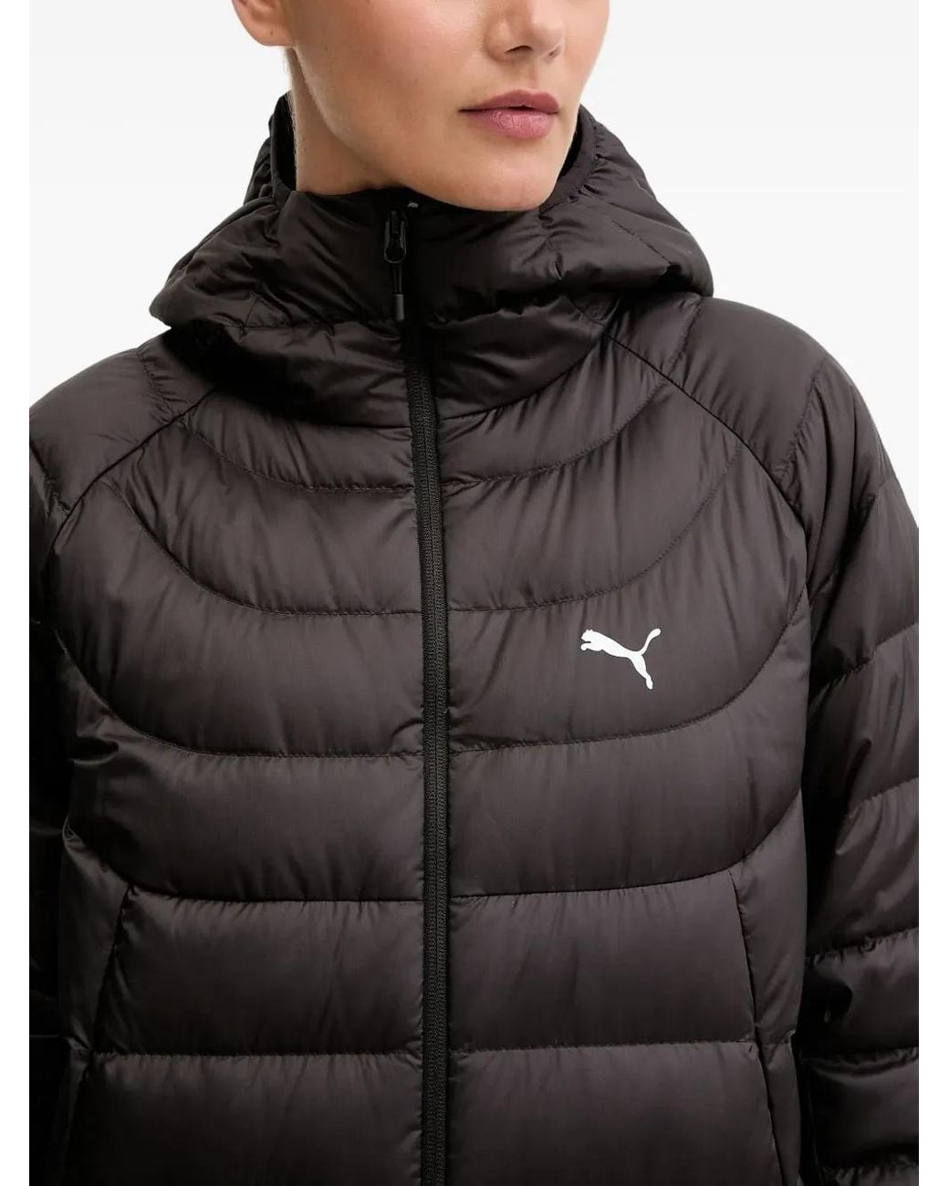 PUMA Black Hooded Logo-Detail Puffer Jacket