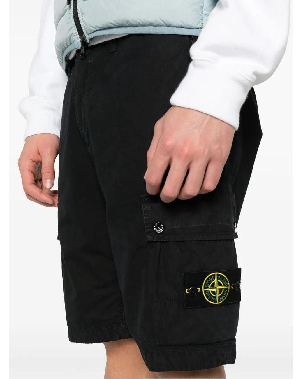 Stone Island Black Cotton Cargo Shorts for men