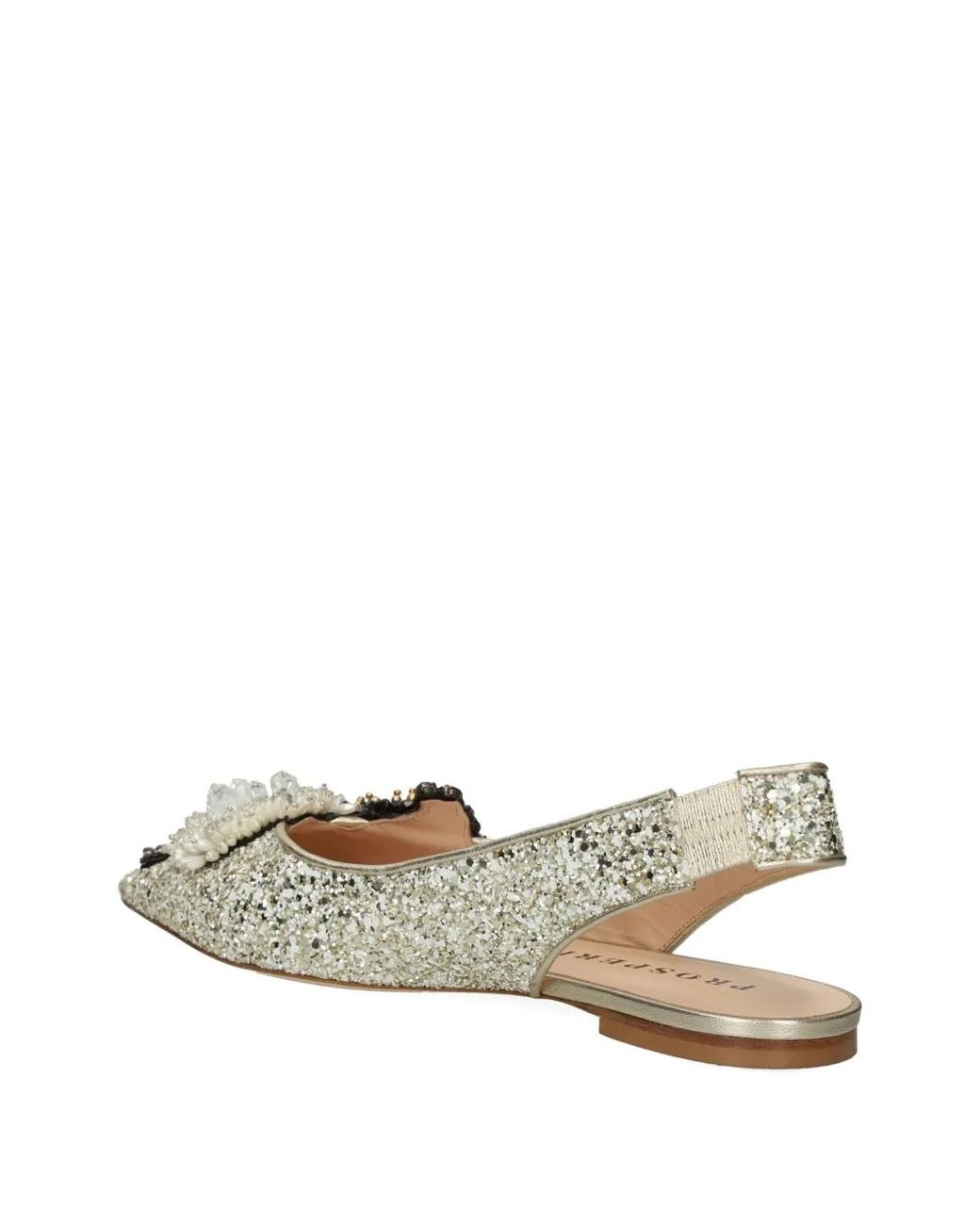 PROSPERINE® White Embellished-Upper Slingback Flat Pumps