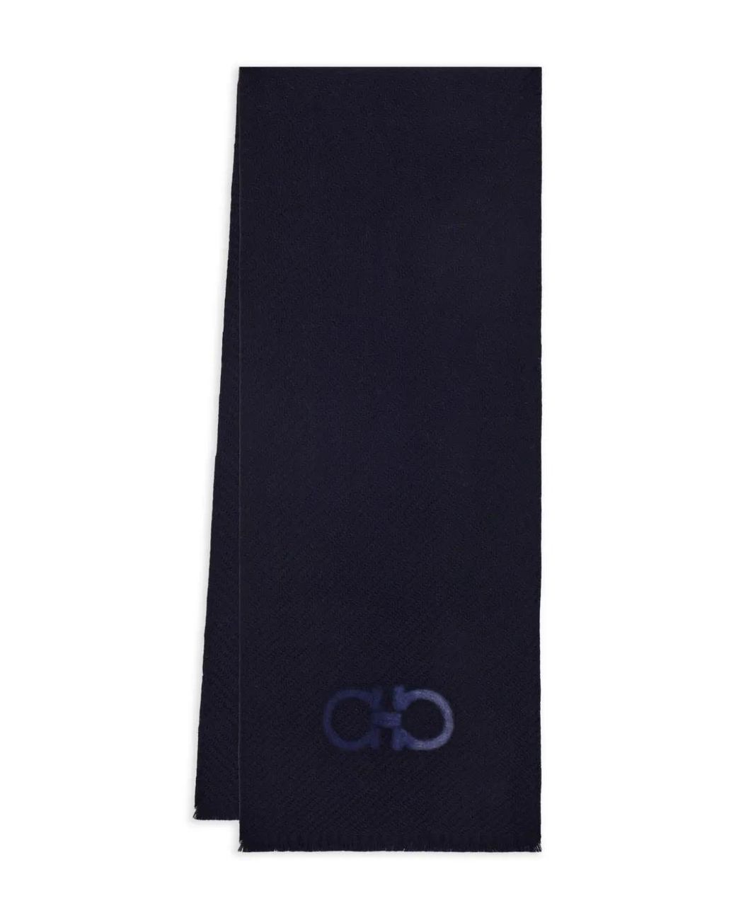 Ferragamo Blue Gancini-Motif Wool Scarf