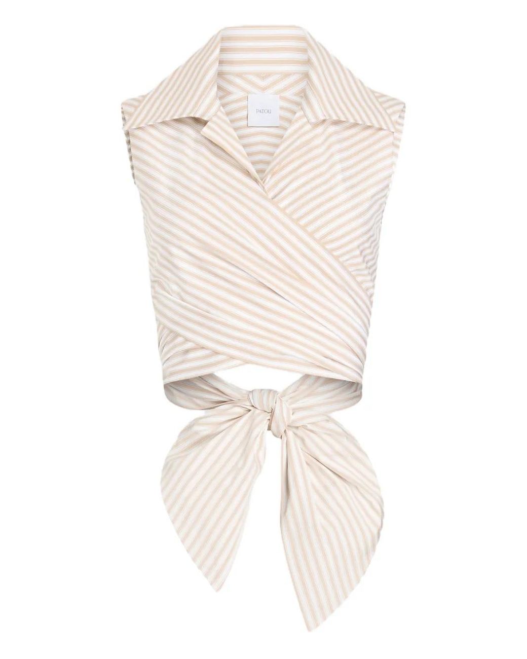 Patou White Striped Draped Sleeveless Top