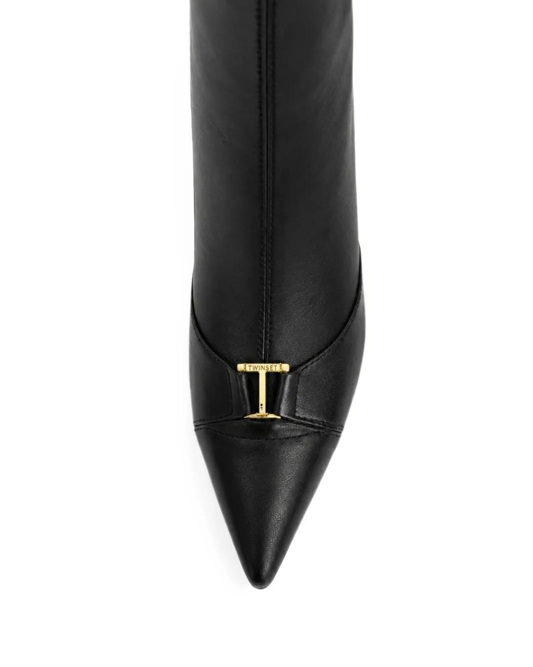 Twinset Black Leather Ankle Boots With Logo