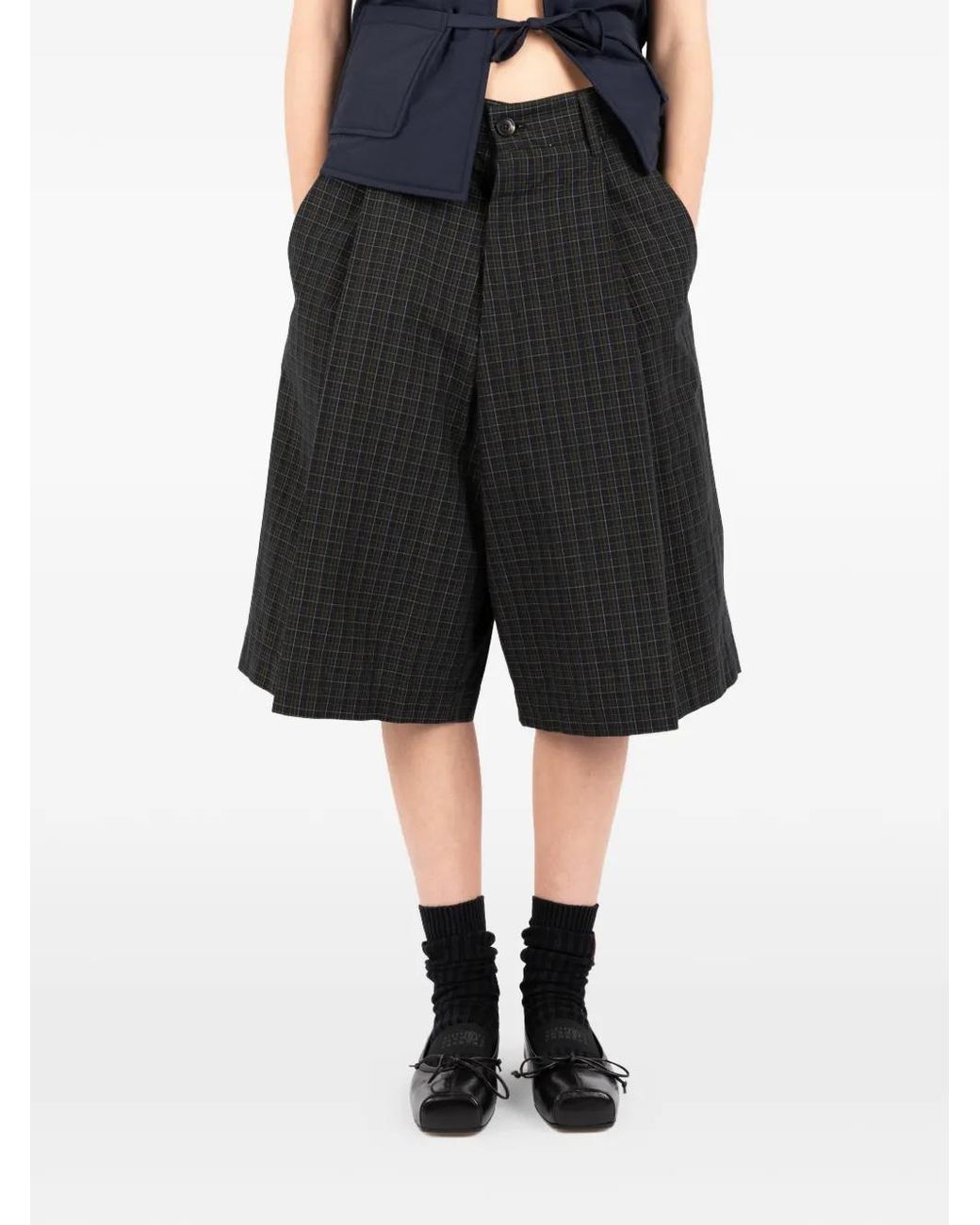 Societe Anonyme Black Checked Pleated Shorts