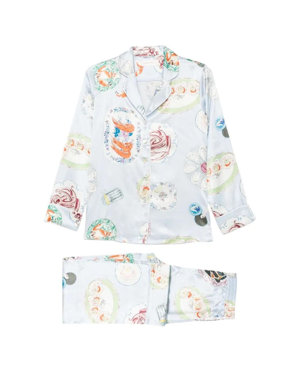 Olivia Von Halle White Graphic-Print Silk Pajamas