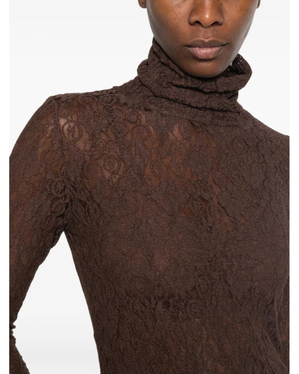 Dixie Brown Lace-Knit Roll-Neck Top