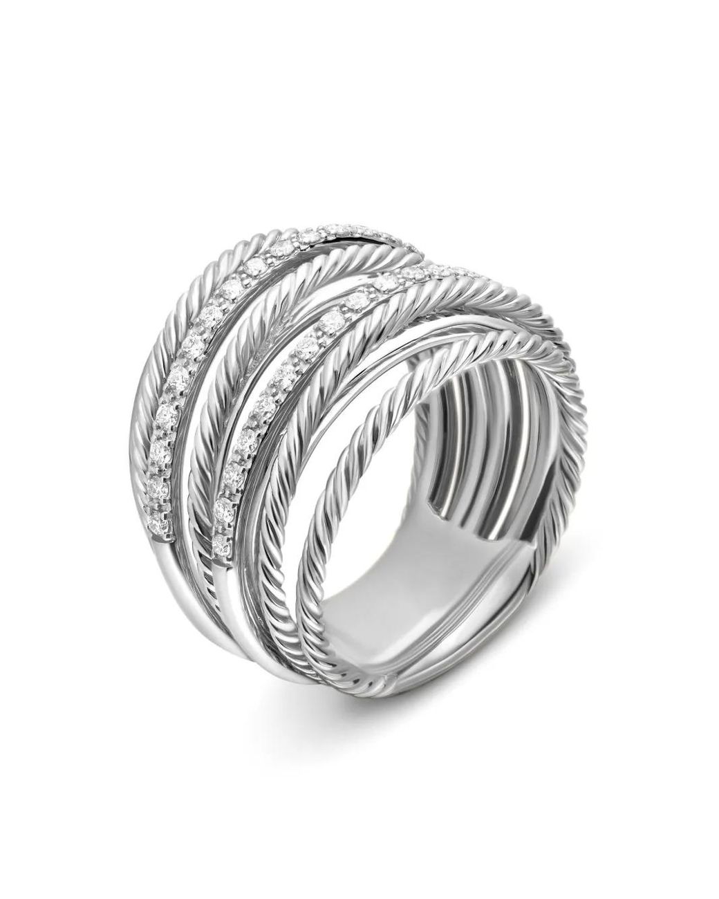 David Yurman White Sterling Crossover Diamond Ring (17.8Mm)