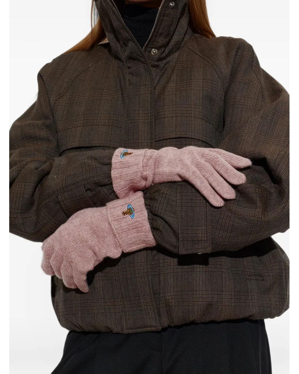 Vivienne Westwood Pink Orb-Embroidered Cashmere Gloves