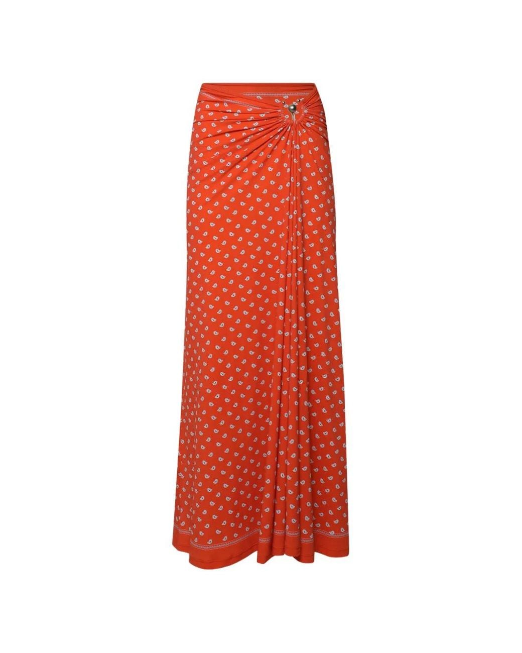 Christopher Esber Red Orbit Bandana-Print Ruched Maxi Skirt