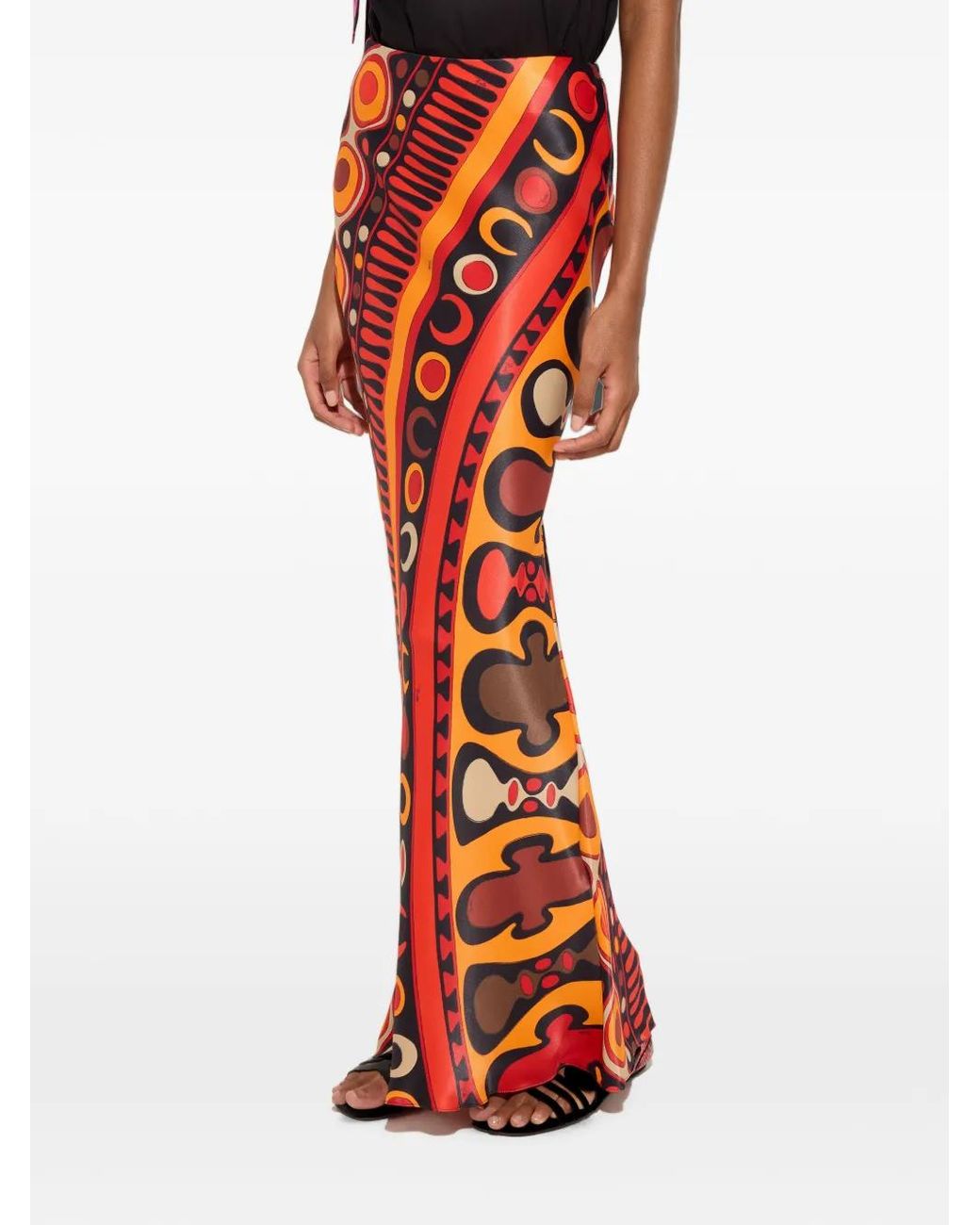 Emilio Pucci Red Soleil-Print Satin Skirt