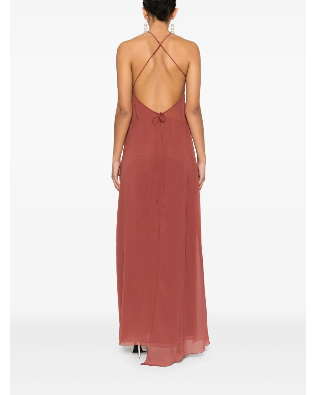 Blumarine Red Floral-Appliqué Georgette Maxi Dress