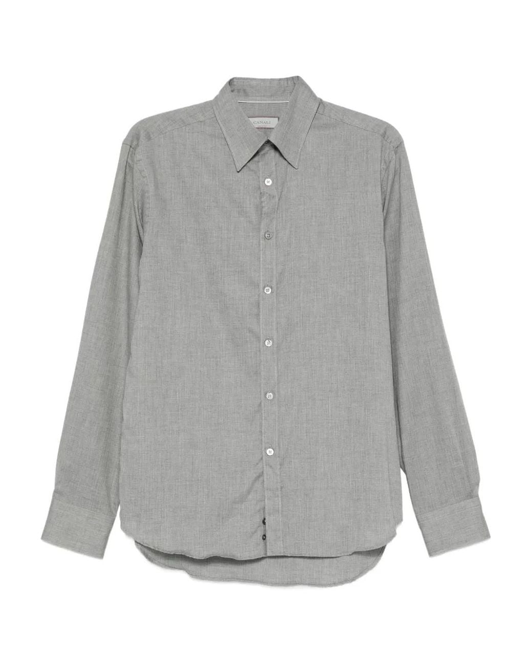 Camisa De Algodón Canali de hombre de color Gray