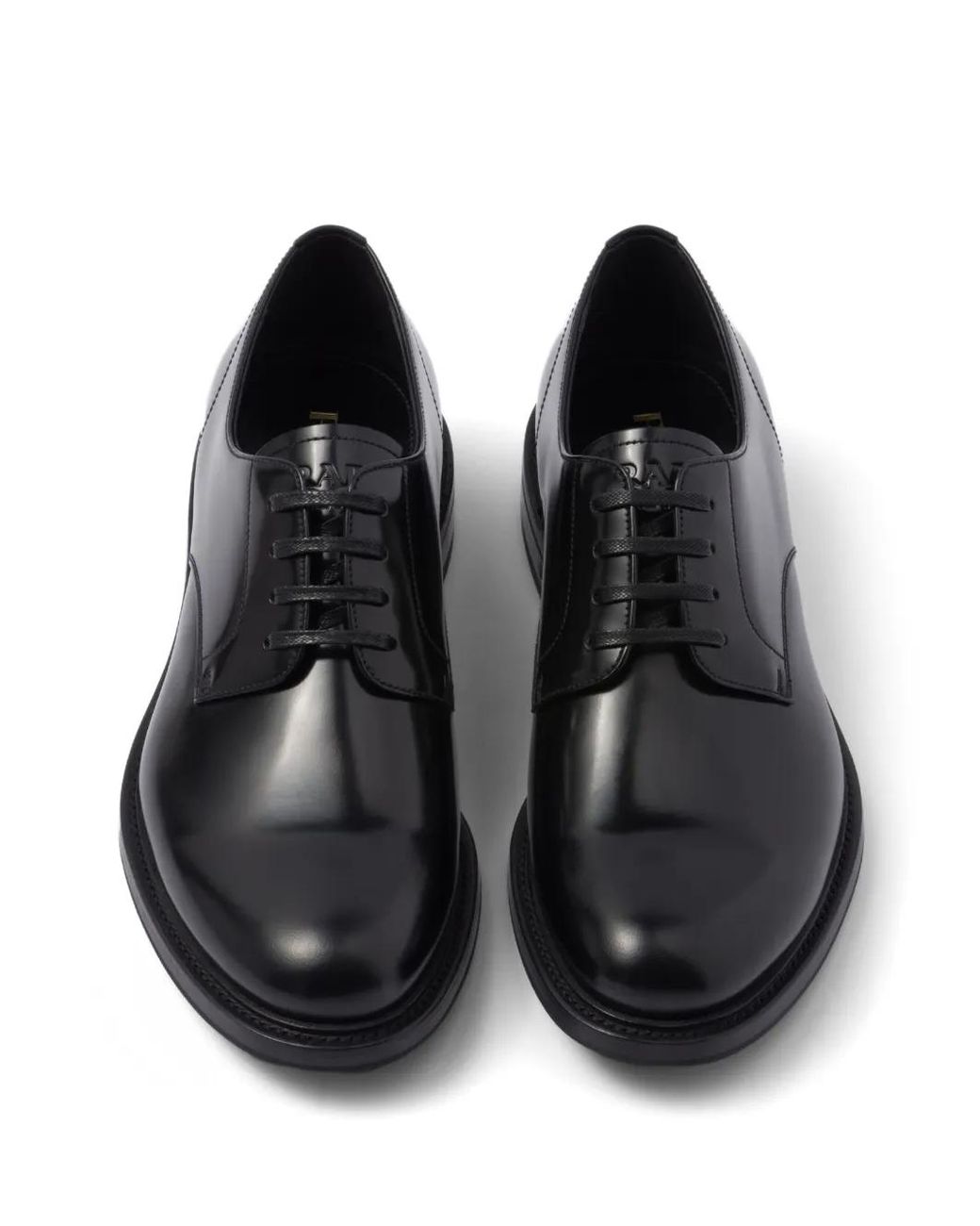 Prada Black Brushed Leather Lace-Up Shoes for men