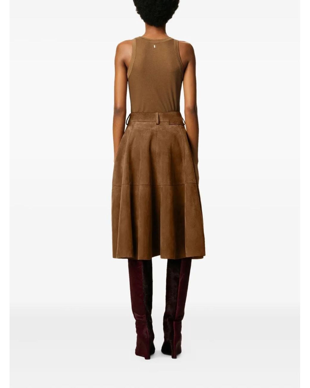 AMI Brown Pleated Suede Skirt