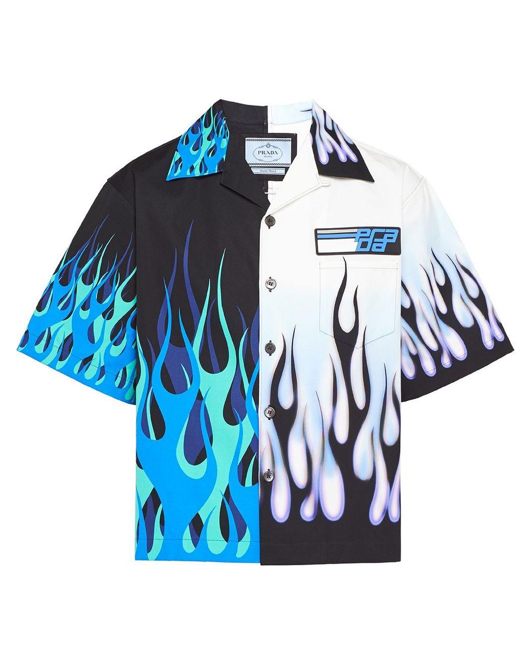 Prada Flames Hawaiian Bowling Shirt In Black for Men