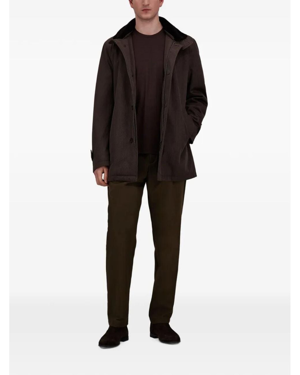 Herno Gray Shearling-Collar High-Neck Coat for men