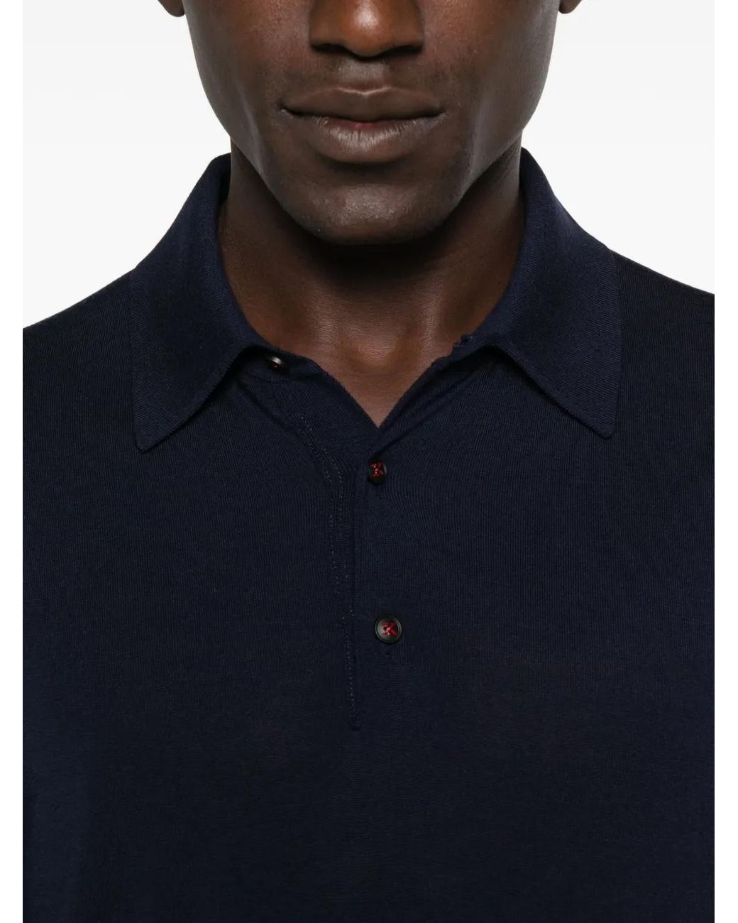 Kiton Blue Long-Sleeve Polo Shirt for men