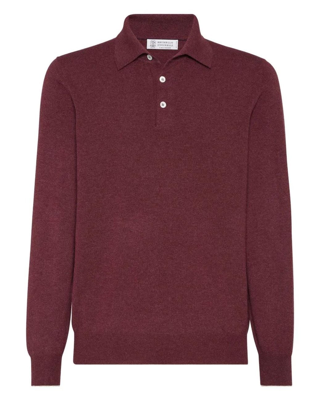 Brunello Cucinelli Red Long-Sleeve Cashmere Polo Shirt for men