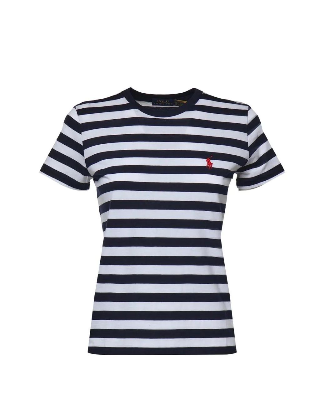 Polo Ralph Lauren Blue Horizontal-Stripe Logo-Embroidered T-Shirt