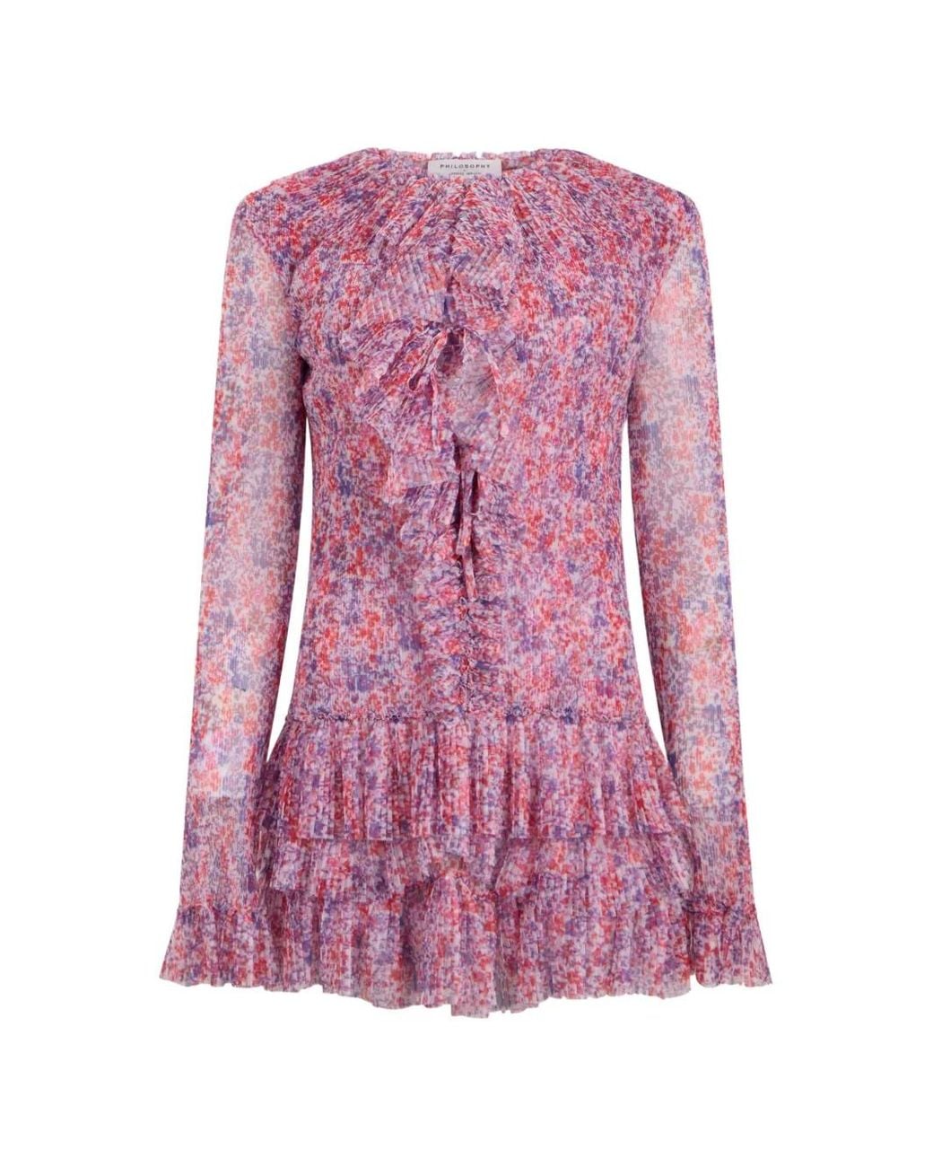 Philosophy Di Lorenzo Serafini Purple Floral-Print Ruffled Blouse