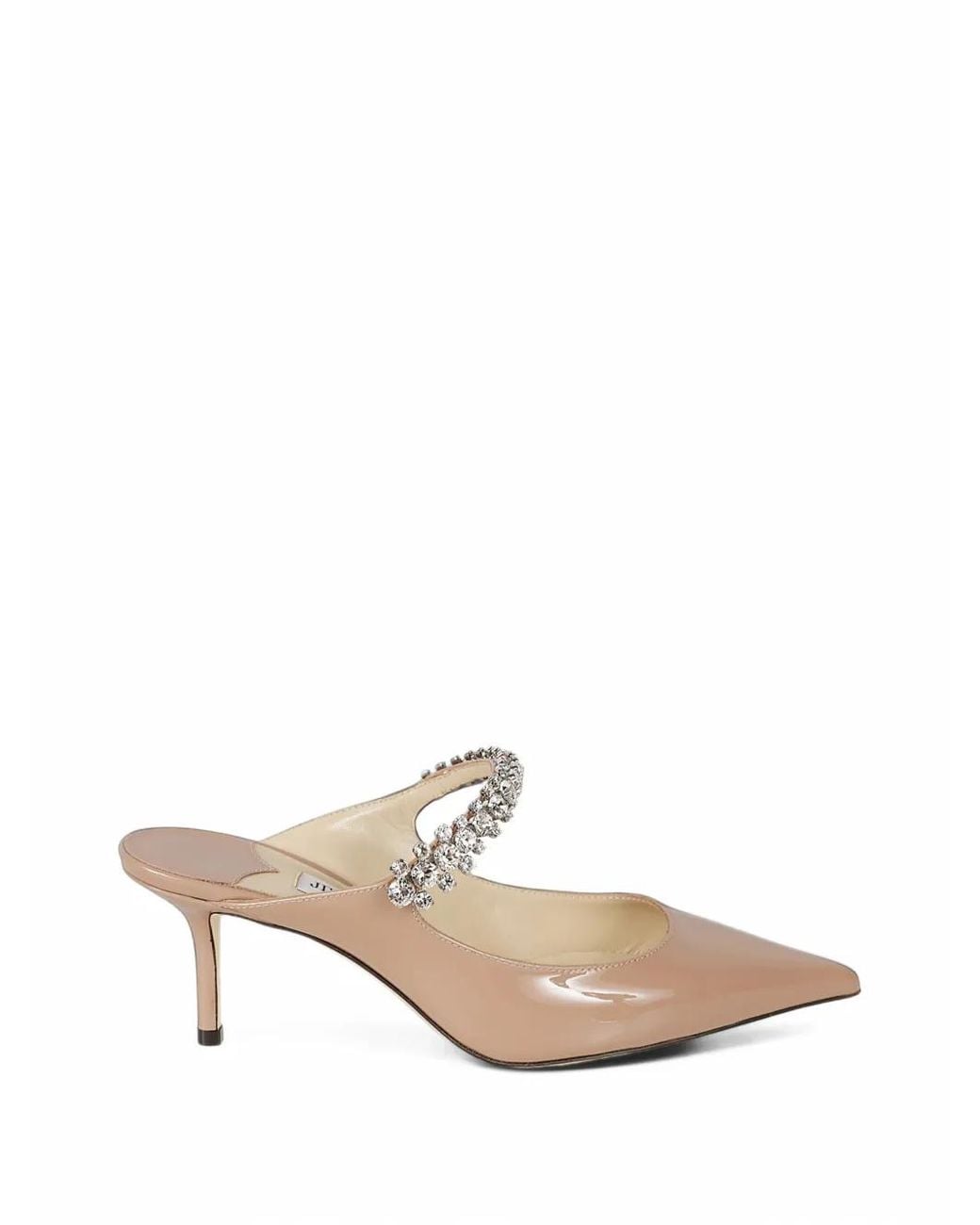 Jimmy Choo White Bing 65 Ballet Patent Leather Mules With Crystal Strap