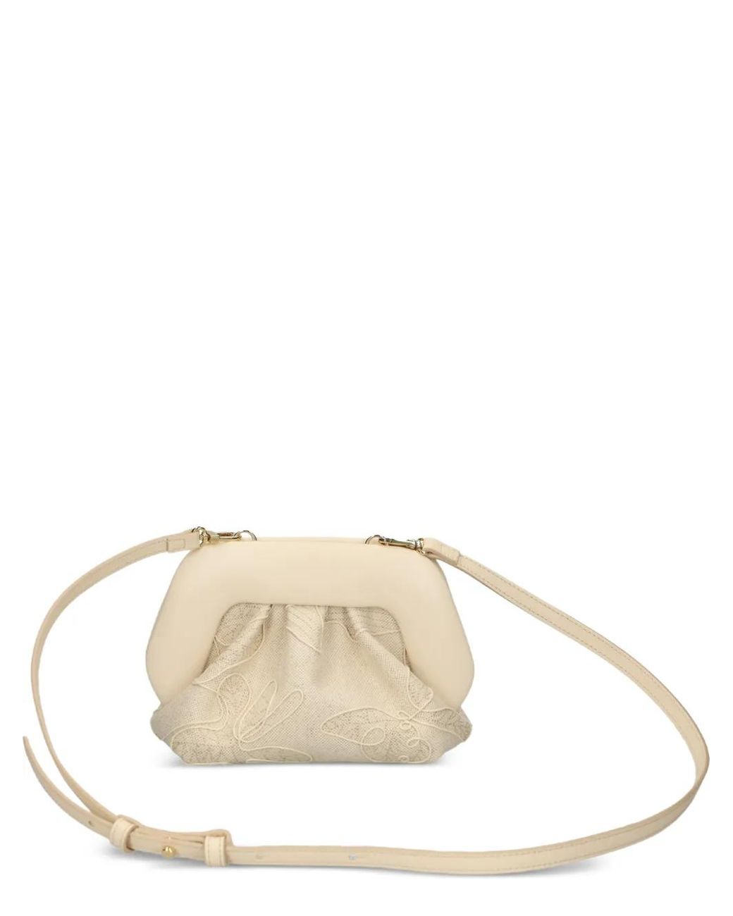 THEMOIRÈ Natural Floral-Embroidered Top-Handle Crossbody Bag
