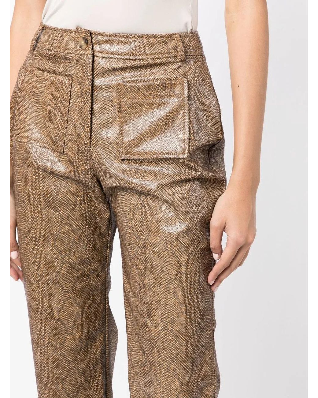 Rejina Pyo Natural Ellis Snakeskin-Effect Straight Trousers