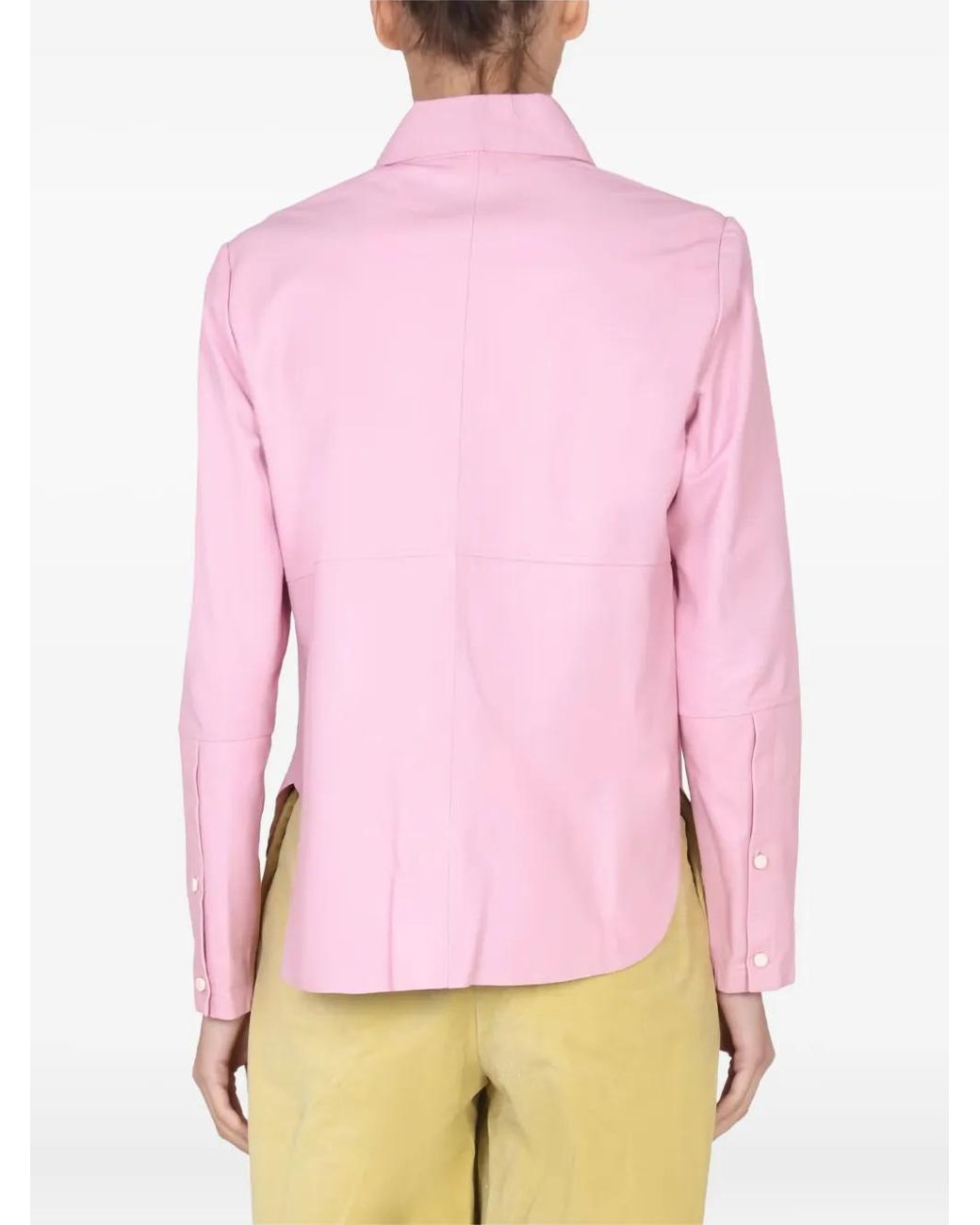 Alysi Pink Leather Button-Down Shirt