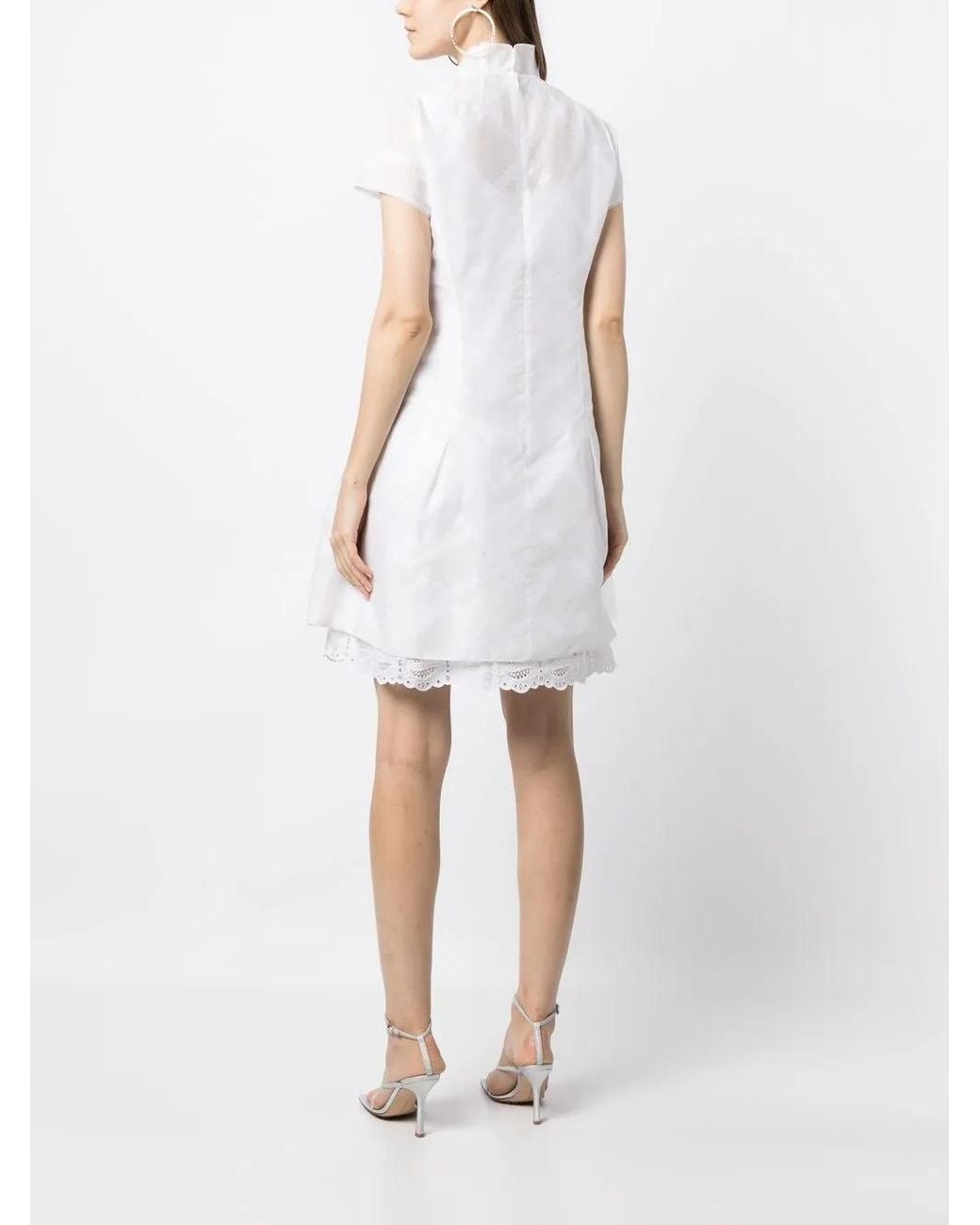 Shiatzy Chen White Lace-Underlay Cotton Dress