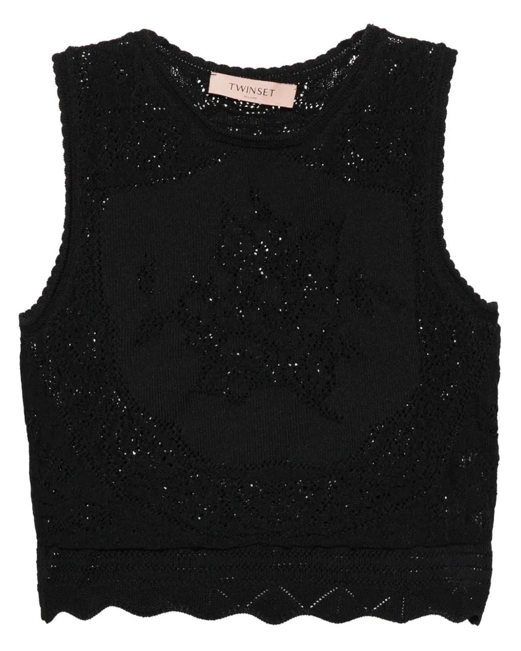 Twinset Black Crochet-Knit Crop Top