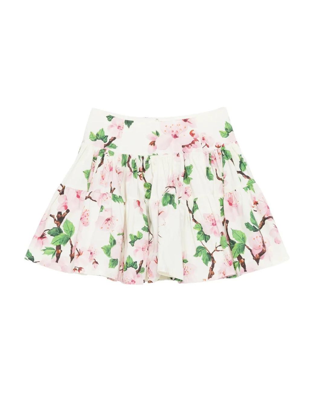Oscar de la Renta White Tiered Floral Skirt