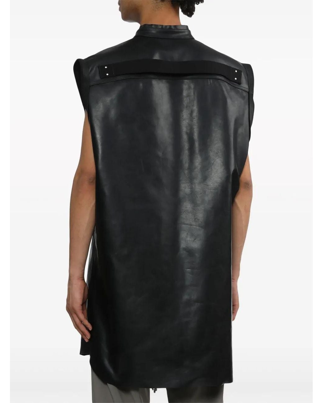 Rick Owens Black V-Neck Leather Vest for men